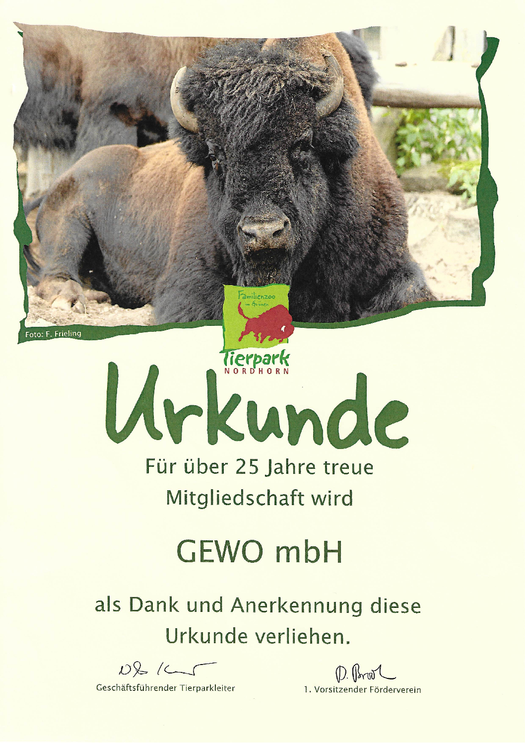 25 Jahre Mitglied des Fördervereins Tierpark Nordhorn e. V.